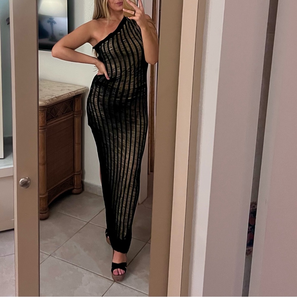 Black crochet maxi dress